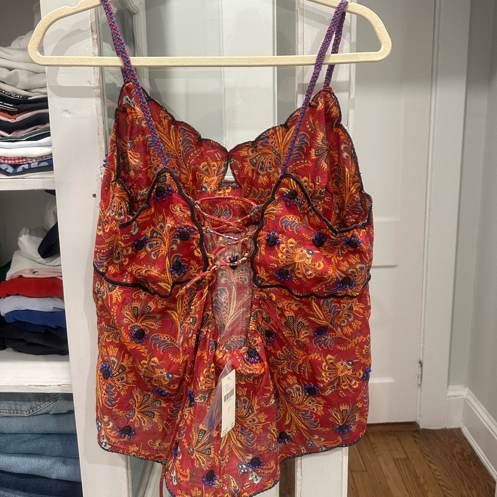 NWT Anthropologie Embellished Tank Top Blouse Size Large